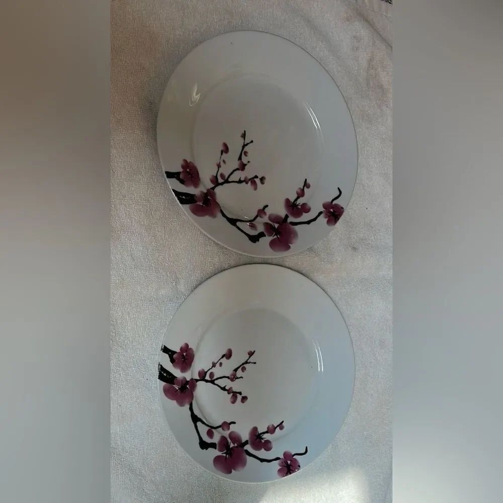 Oneida Pink White Cherry Blossom 2 Saucers Salad Small Bite Fruit Plates 8 In
